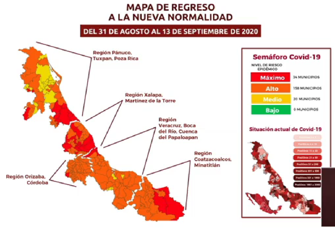 Mapacovid Aumentan contagios en municipios de Veracruz