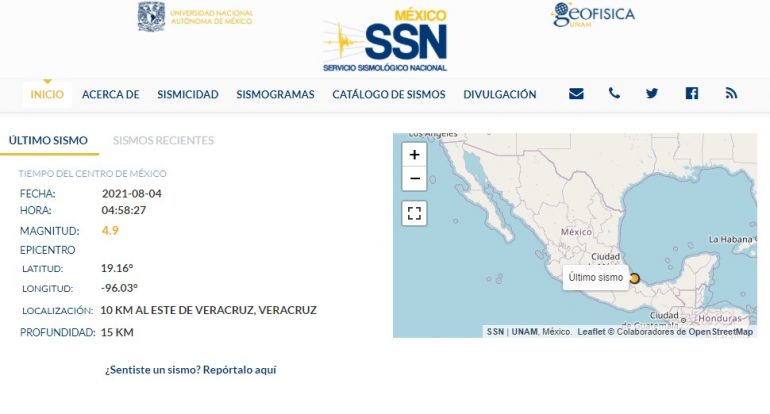 Sismo de 4.9 en Veracruz durante la madrugada