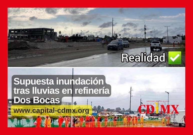 Supuesta inundación tras lluvias en refinería Dos Bocas
