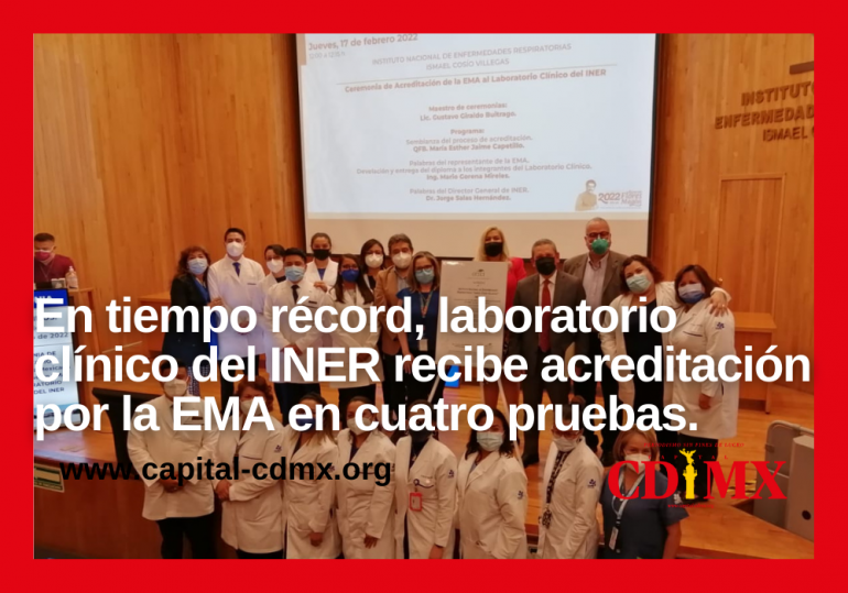 Laboratorio clínico del INER recibe acreditación por la EMA en cuatro pruebas.