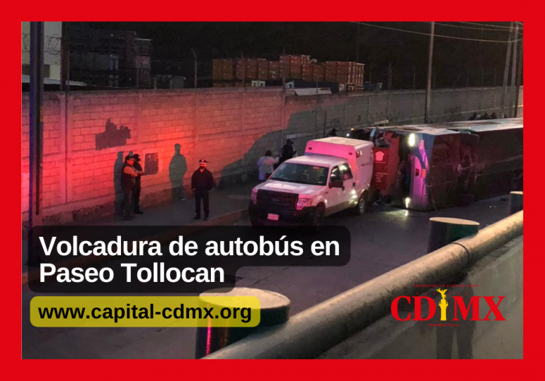 Volcadura de autobús en Paseo Tollocan