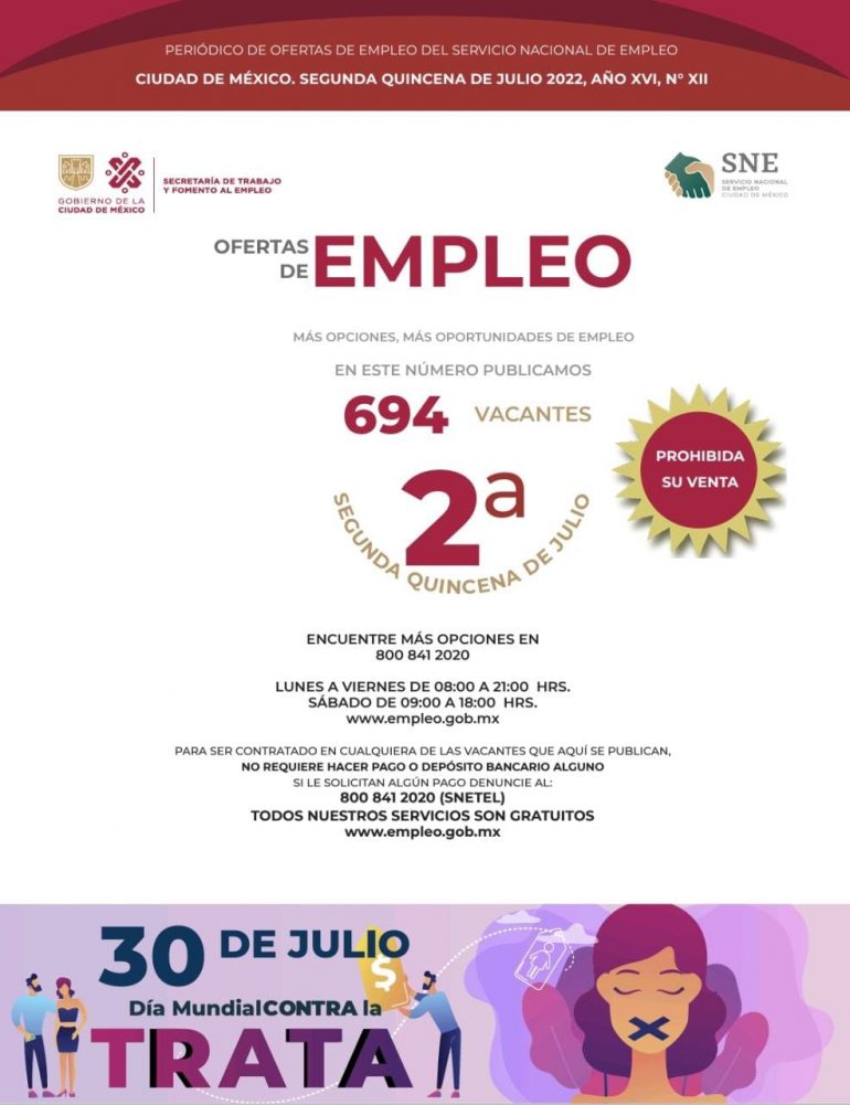 694 vacantes de empleo en la Ciudad de México son publicadas por la STYFE