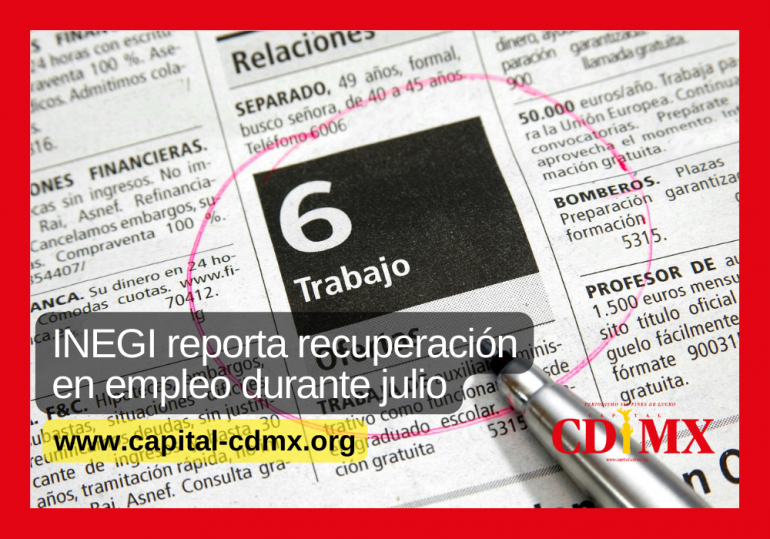 INEGI reporta recuperación en empleo durante julio
