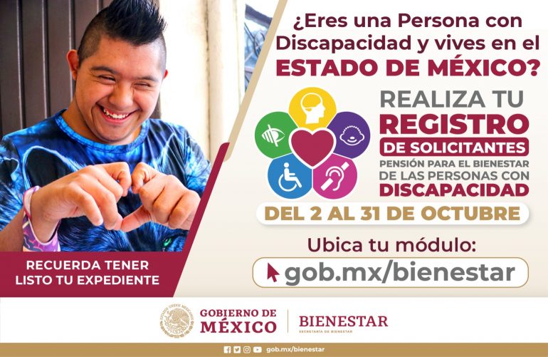 Hasta el 31 de octubre, registro a la Pensión Universal de las Personas con Discapacidad en el Estado de México