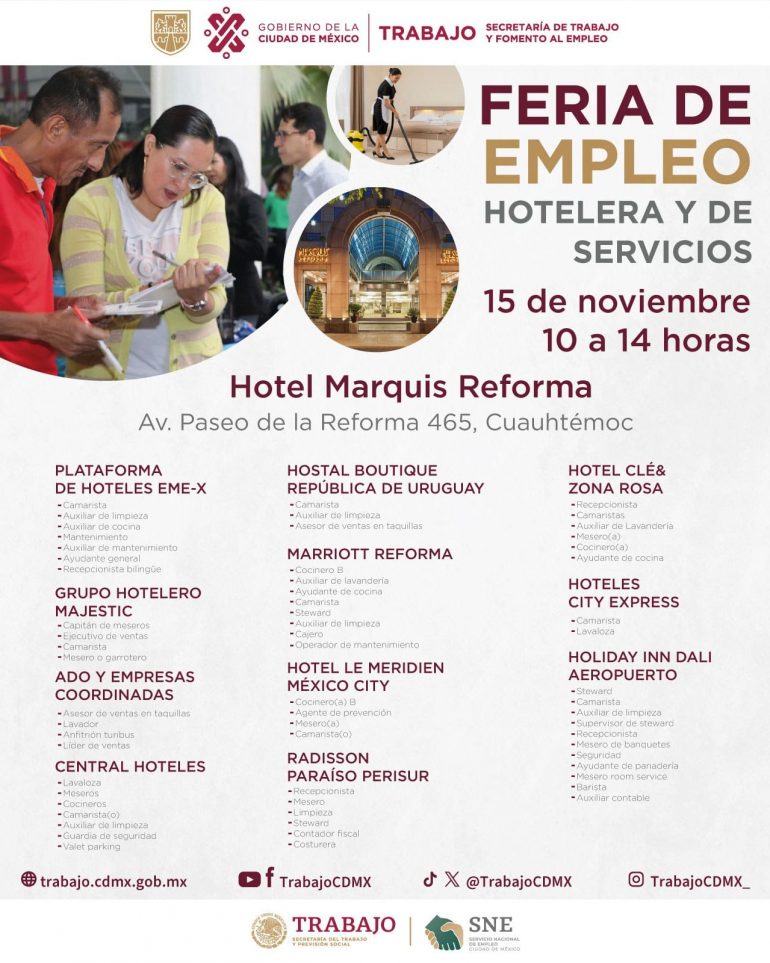 Impulsa Secretaría de Trabajo feria de empleo hotelera y de servicios en la CDMX