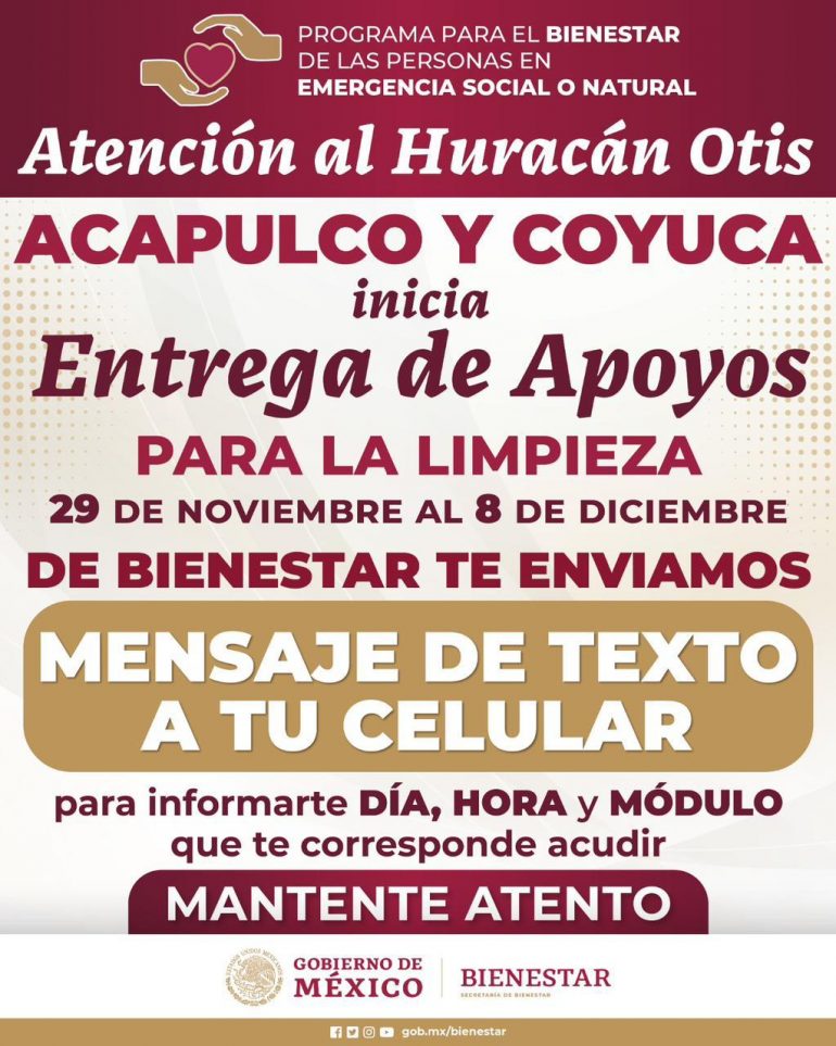 Inicia entrega de apoyos a los afectados por el huracán Otis en Acapulco y Coyuca de Benítez