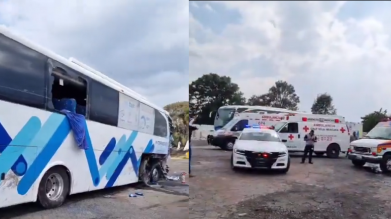 Choque entre un autobús de pasajeros y un tráiler