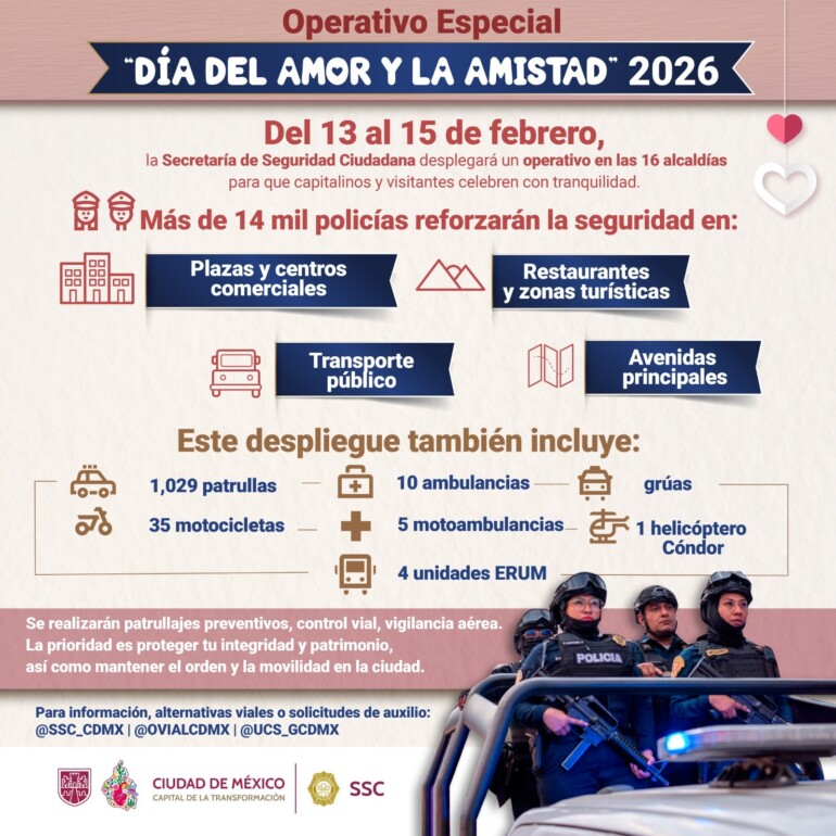 SSC desplegará más de 14 mil policías por festejos del Día del Amor y la Amistad