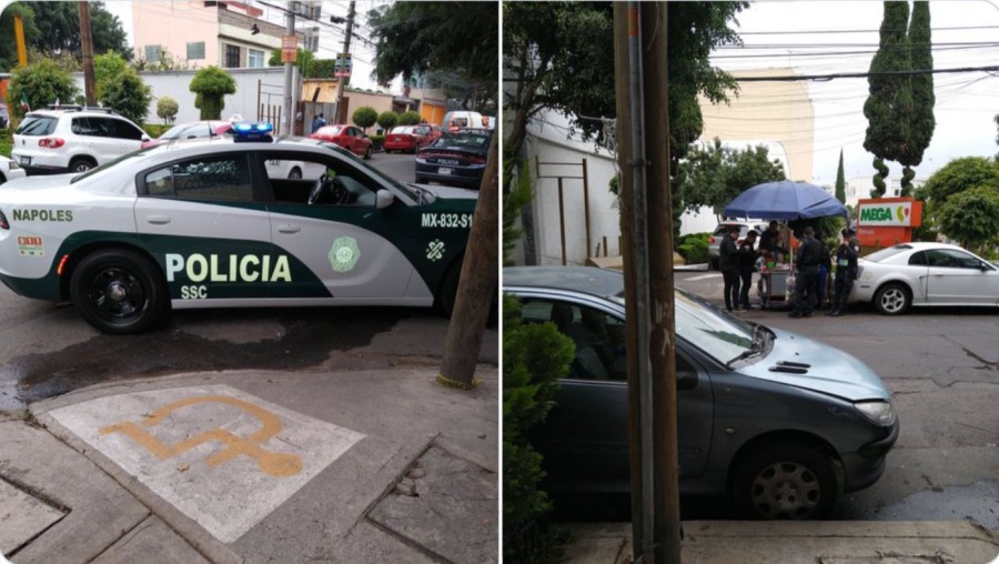 Obstruye patrulla rampa para minusválidos en colonia Nonoalco