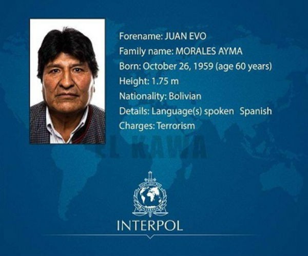 Lanza Interpol ficha azul contra Evo Morales