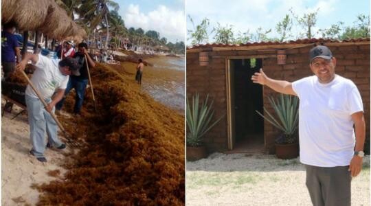 Mexicano crea ladrillos de sargazo y construye casas en Quintana Roo