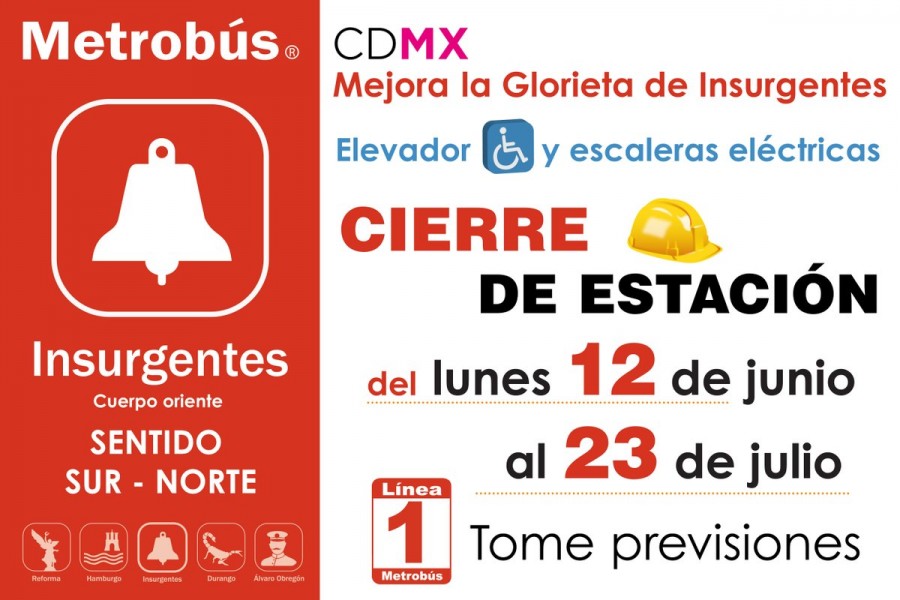Metrobús anuncia cierre en Glorieta de los Insurgentes