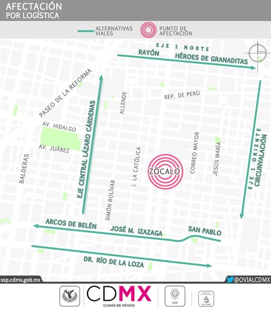 Afectaciones viales en calles del centro de la CDMX