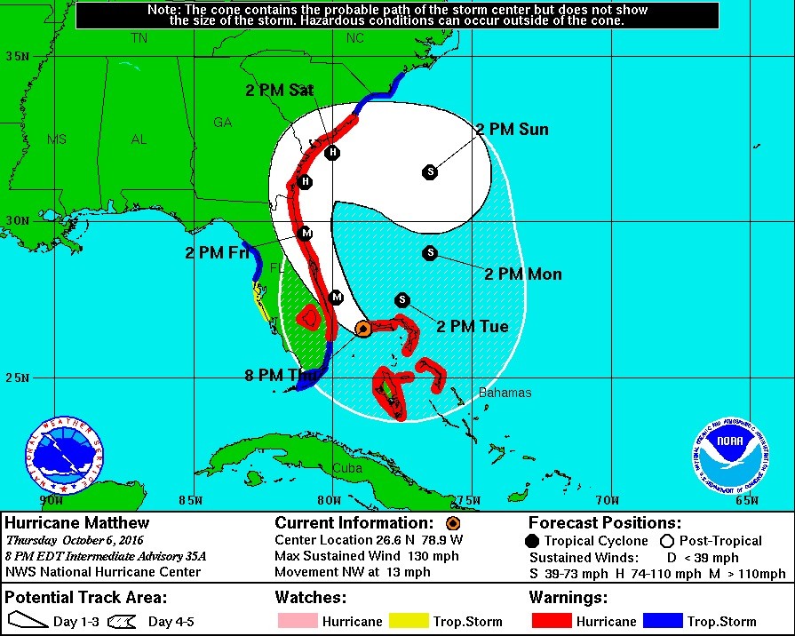 Matthew entra a Florida, Estados Unidos