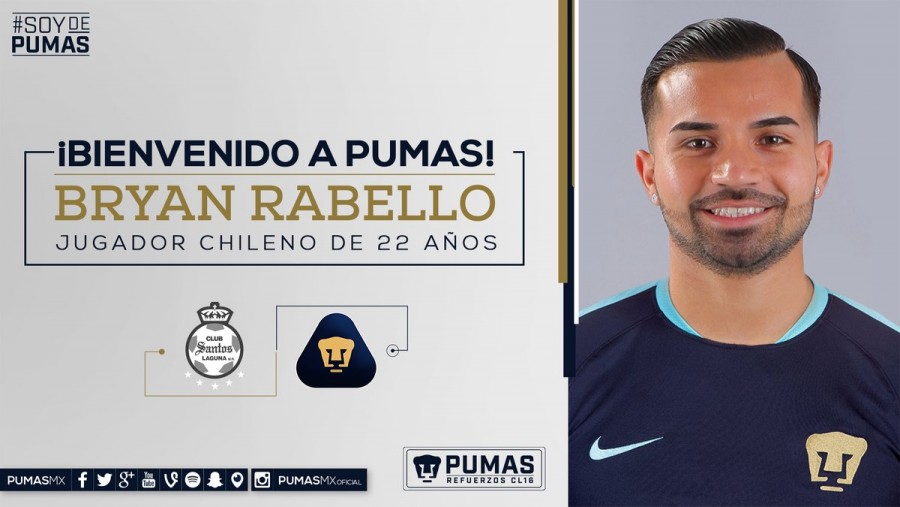 Informa el Club de los Santos la transferencia de Bryan Rabello a Pumas