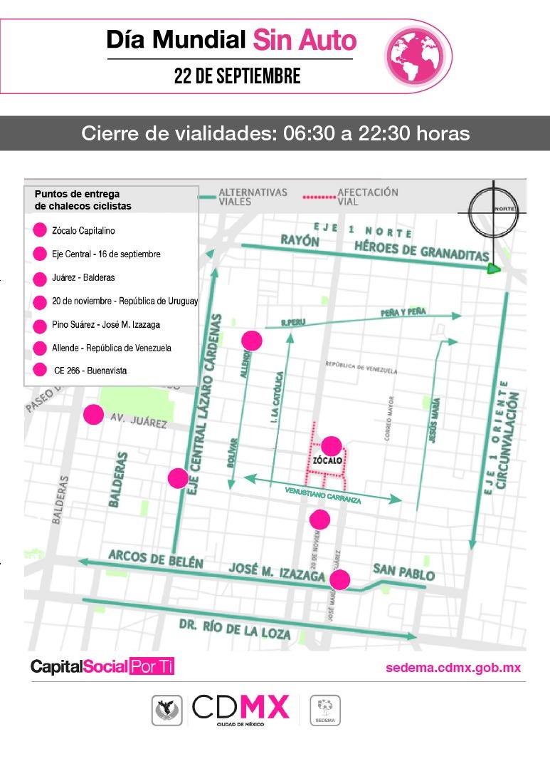 Cierran circuito del ZÃ³calo de la CdMx a autos