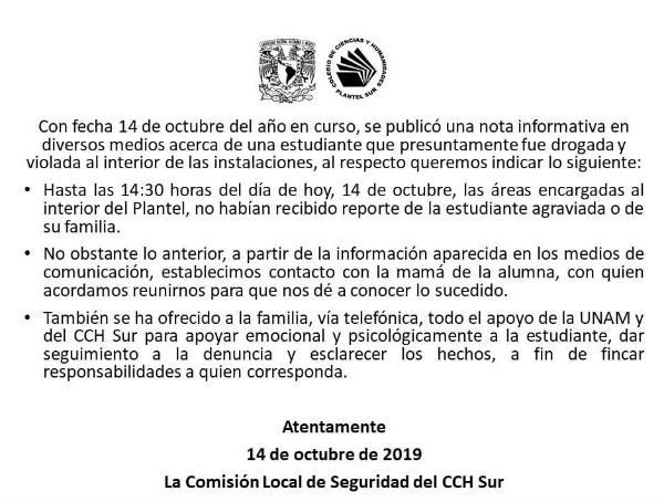 Identifican a estudiantes que violaron a adolescente en el CCH Sur