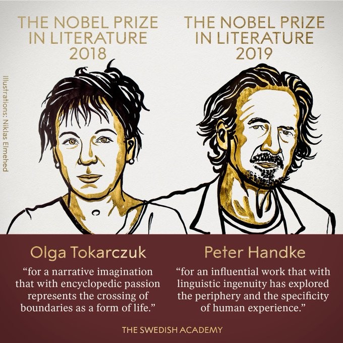 Otorgan Nobel de Literatura 2018 a Olga Tokarczuk y 2019 a Peter Handke