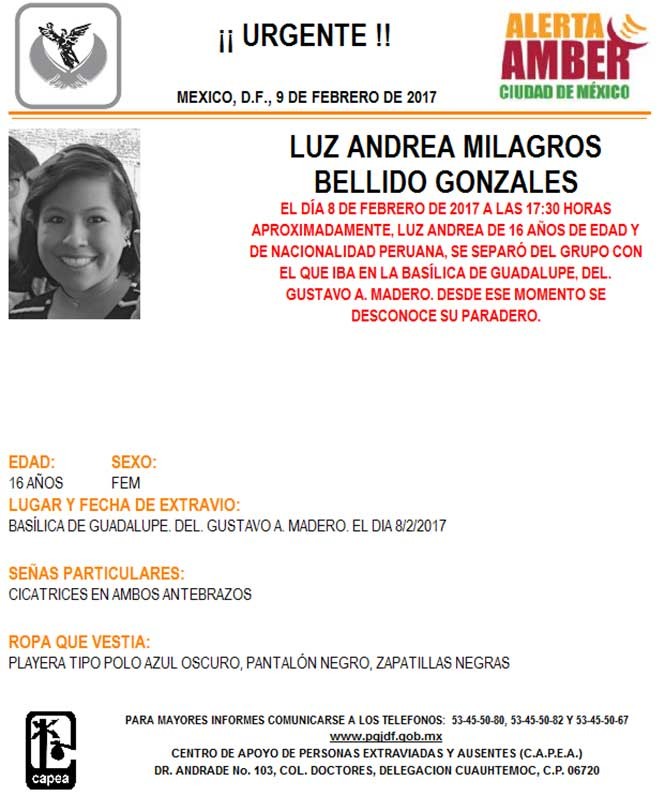 Activan Alerta Amber por menor extraviada en la Basílica de Guadalupe