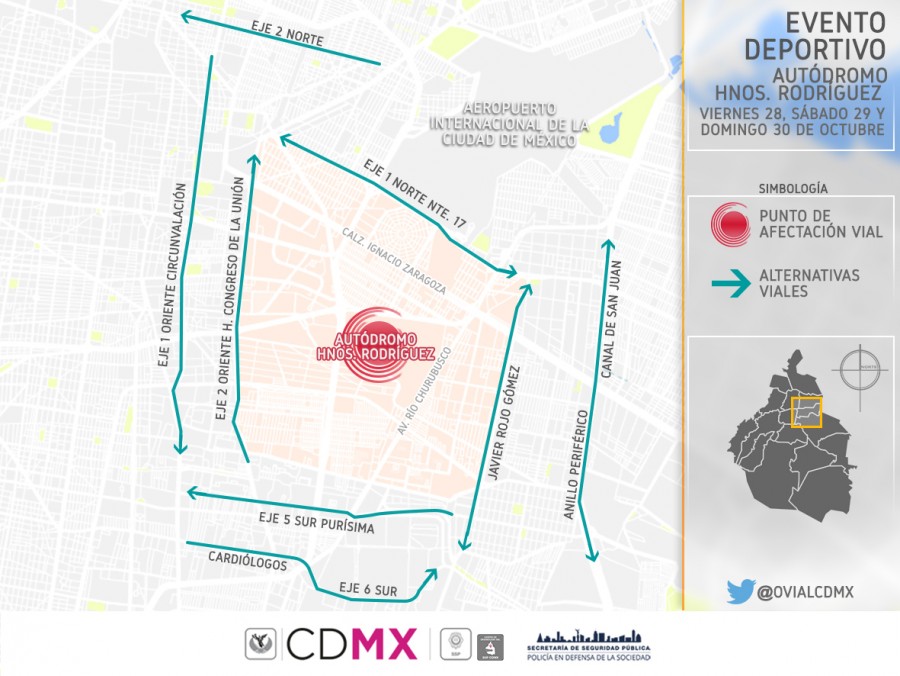 Rutas alternas para evitar el tránsito en el Autódromo Hermanos Rodríguez, por el GP México 2016