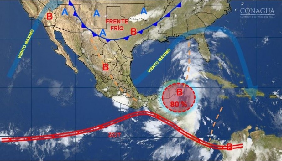 SMN pronostica posible ciclón tropical entre el Golfo de México y Yucatán