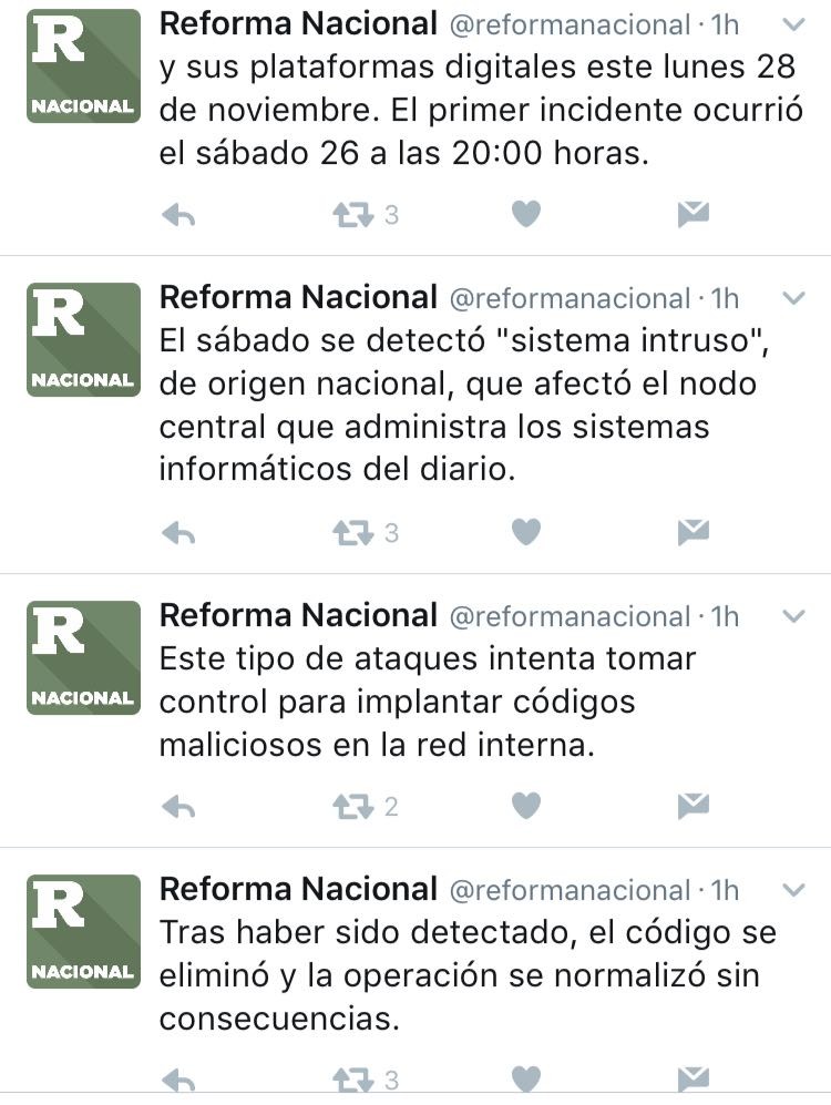 Denuncia grupo Reforma ataque cibernético