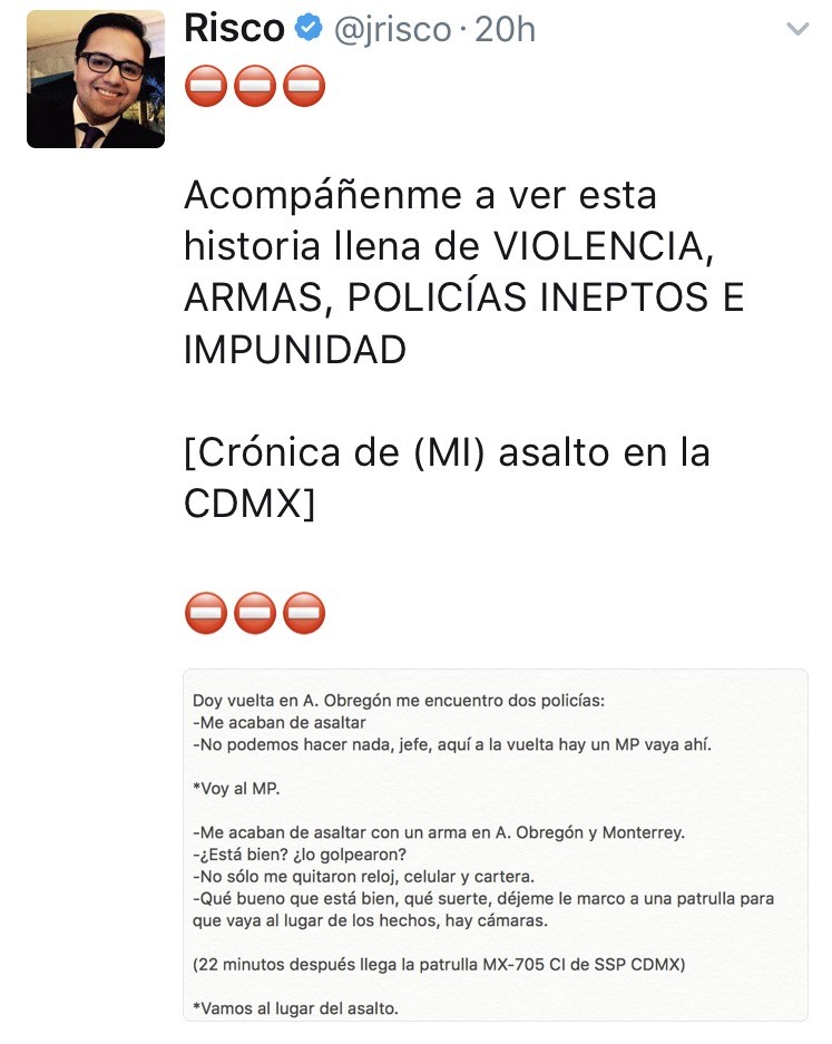Asaltan a periodista Risco